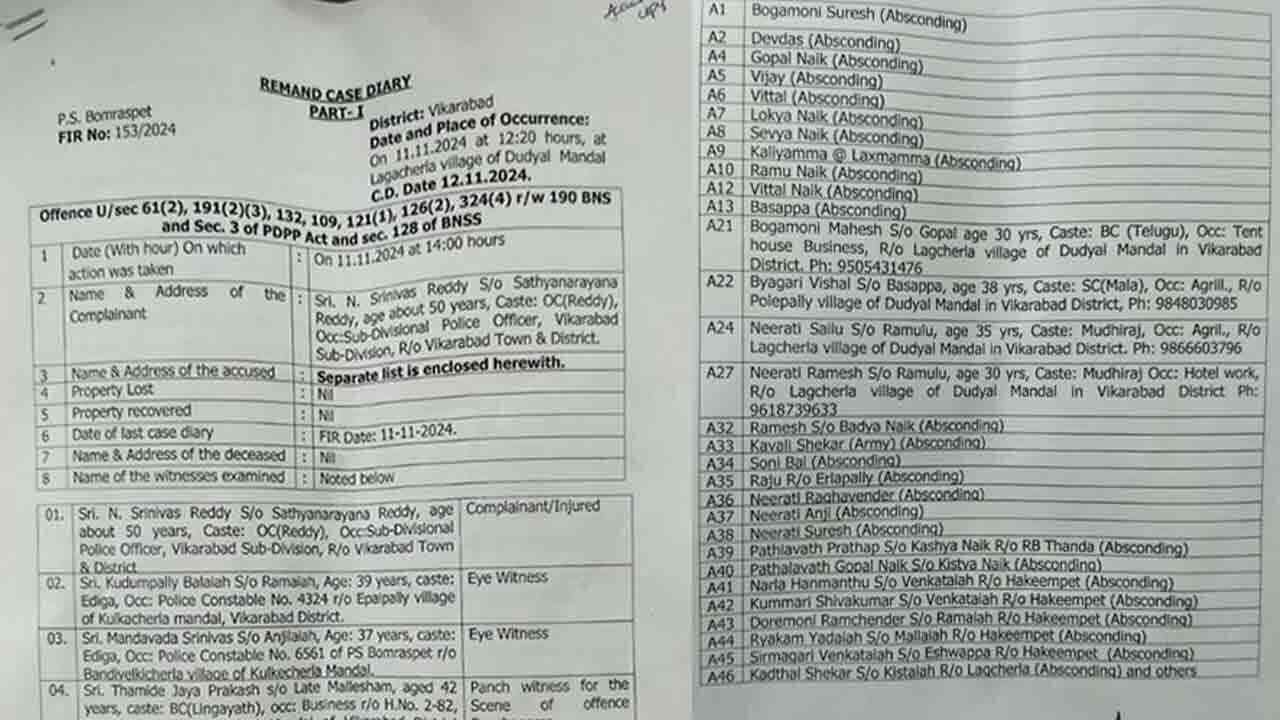 వికారాబాద్ కలెక్టర్‌పై దాడి కేసు రిమాండ్ రిపోర్టు ఇదీ.. హత్యాయత్నం వంటి నాన్ బెయిలబుల్ కేసులు