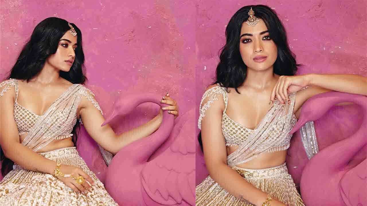 గులాబీ రంగు హంసతో రష్మిక మందన్నా ఫొటో షూట్