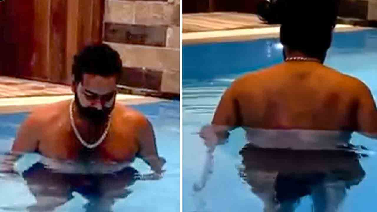 ﻿ఈత కొలనులో రిషబ్‌పంత్‌ వాకింగ్‌.. వీడియో వైరల్‌